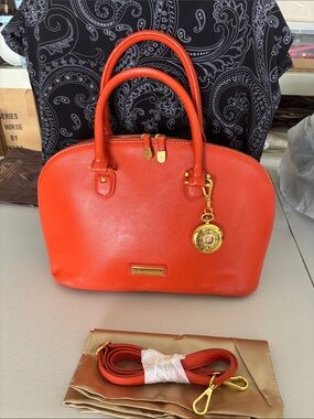 Joy Iman Orange Dome Satchel Handbag with Gold Accent
